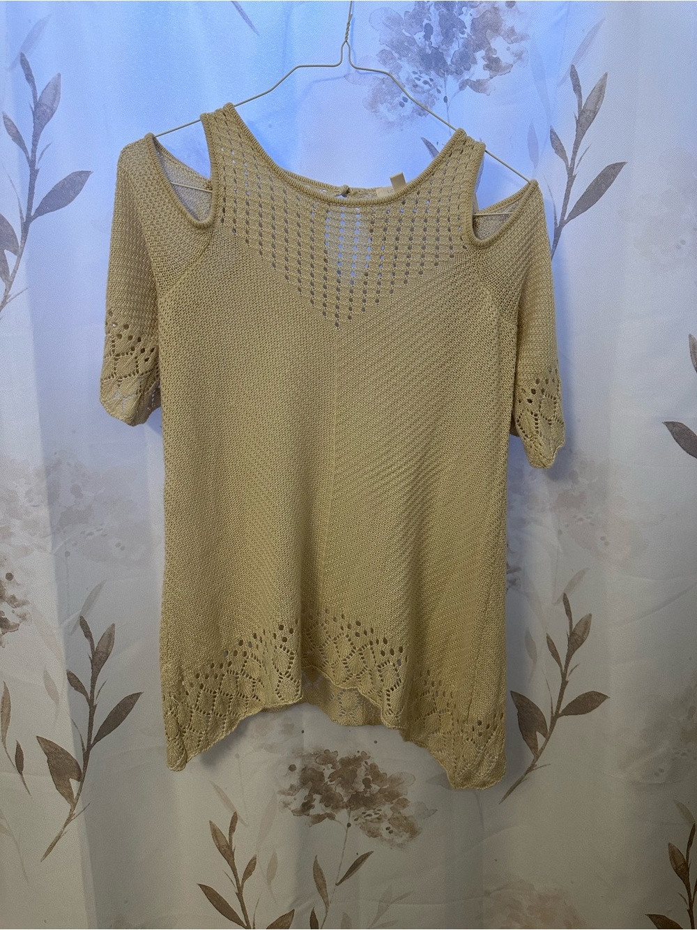 LC Lauren Conrad Beige Open-Shoulder Knit Top